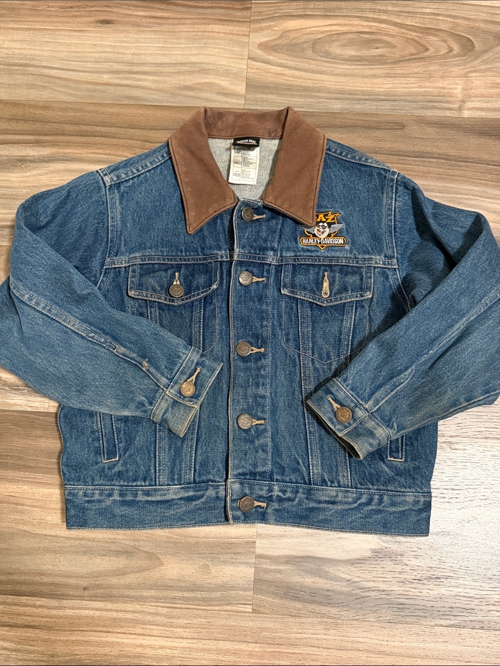 Vtg. Y2K Looney Tunes Taz Harley Davidson Youth 5/6 S Jean Jacket Leather